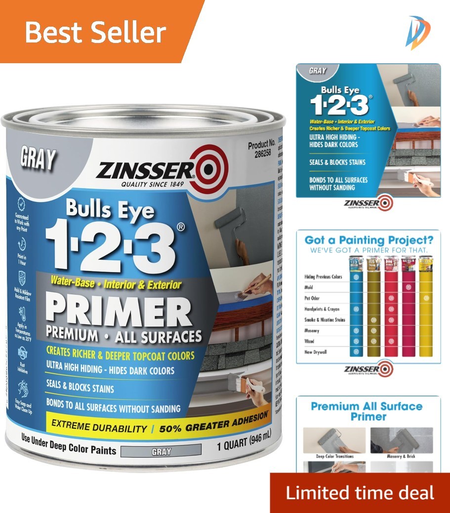 Gray Acrylic Primer, Quart for Quick Coverage – Rust Resistant & Water-Repellent
