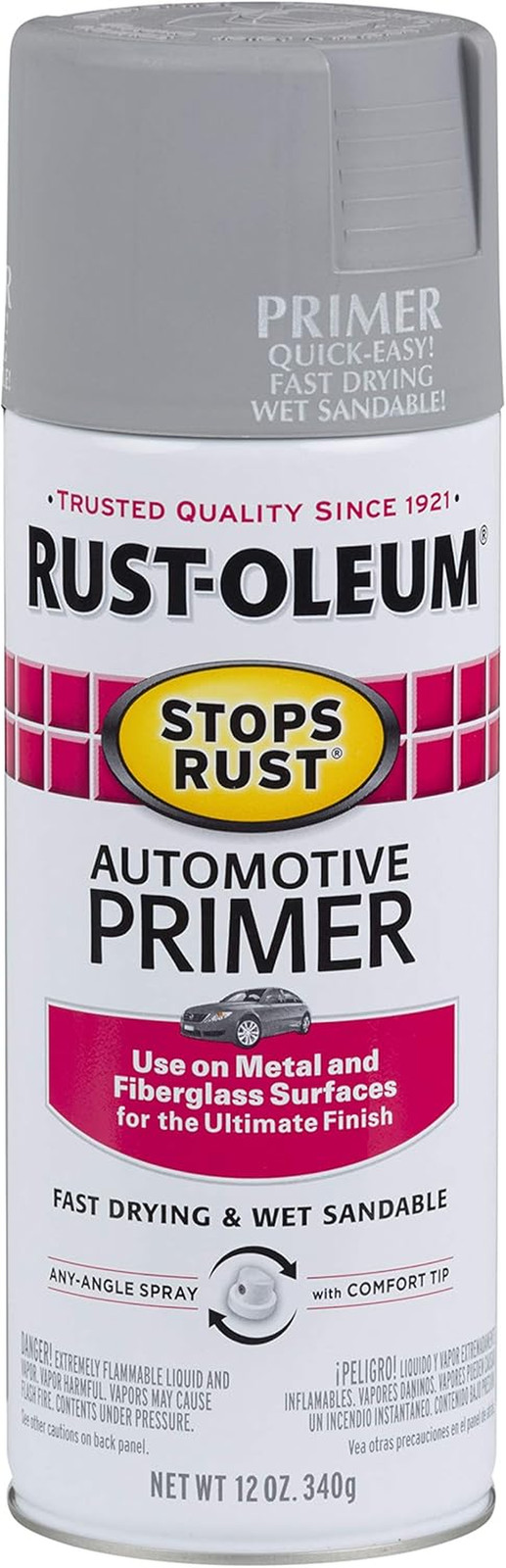 Rust-Oleum 2081830 Stops Rust Automotive Primer Spray, 12 Oz, Flat Light Gray