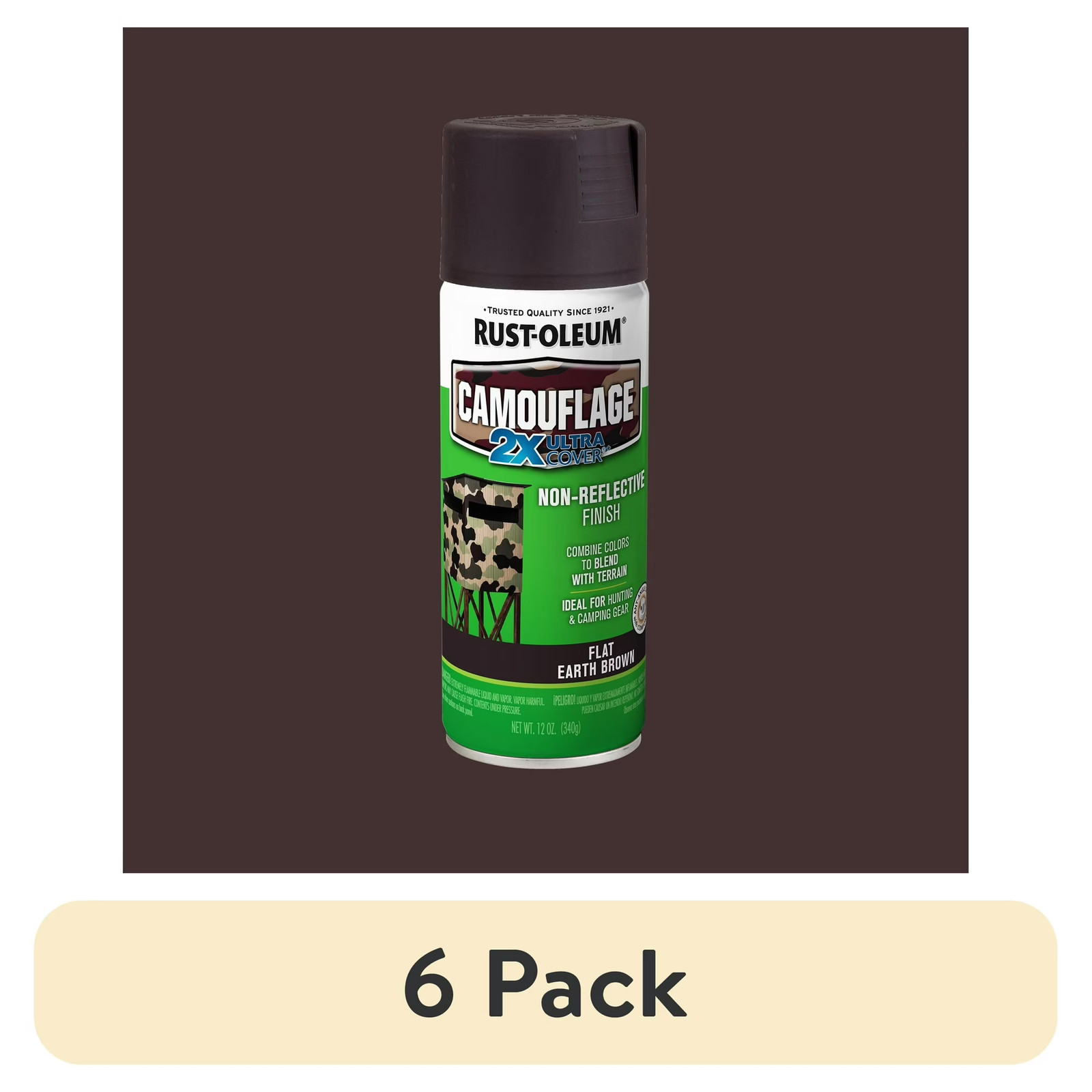 (6 pack) Earth Brown, Rust-Oleum Camouflage 2X Ultra Cover Flat Spray Paint