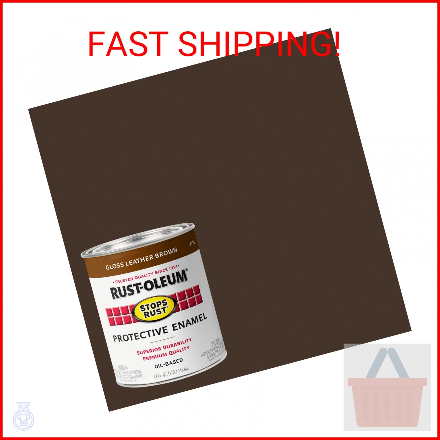Rust-Oleum 7775502-2PK Stops Rust Brush On Paint, Quart, Gloss Leather Brown, (P