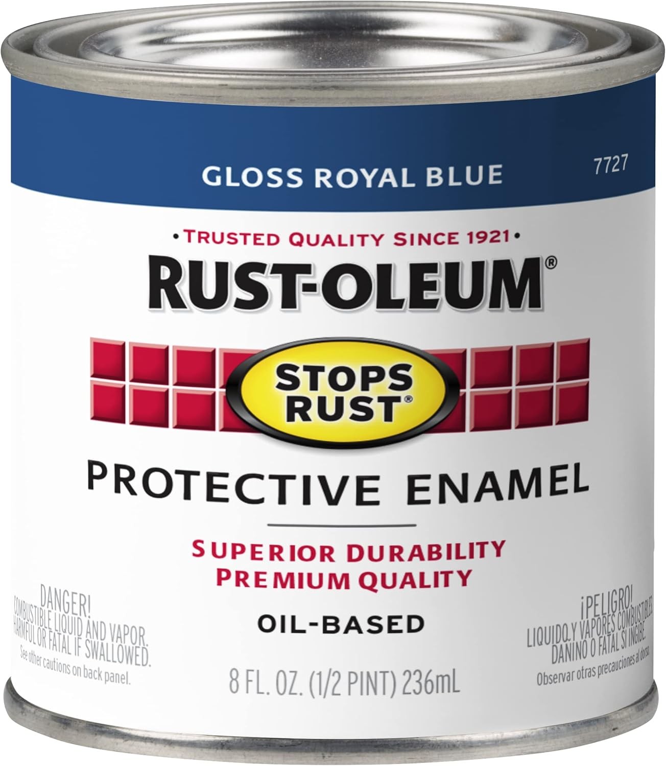 7727730 Stops Rust Brush on Paint, Half Pint, Gloss Royal Blue, 8 Fl Oz
