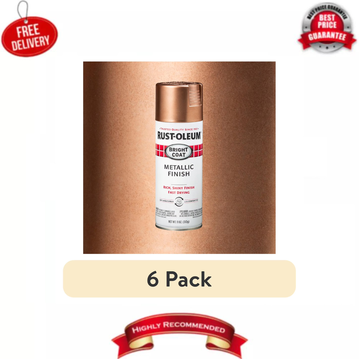 Rust-Oleum Stops Rust Bright Coat Rose Gold Metallic Spray Paint 6 Pack
