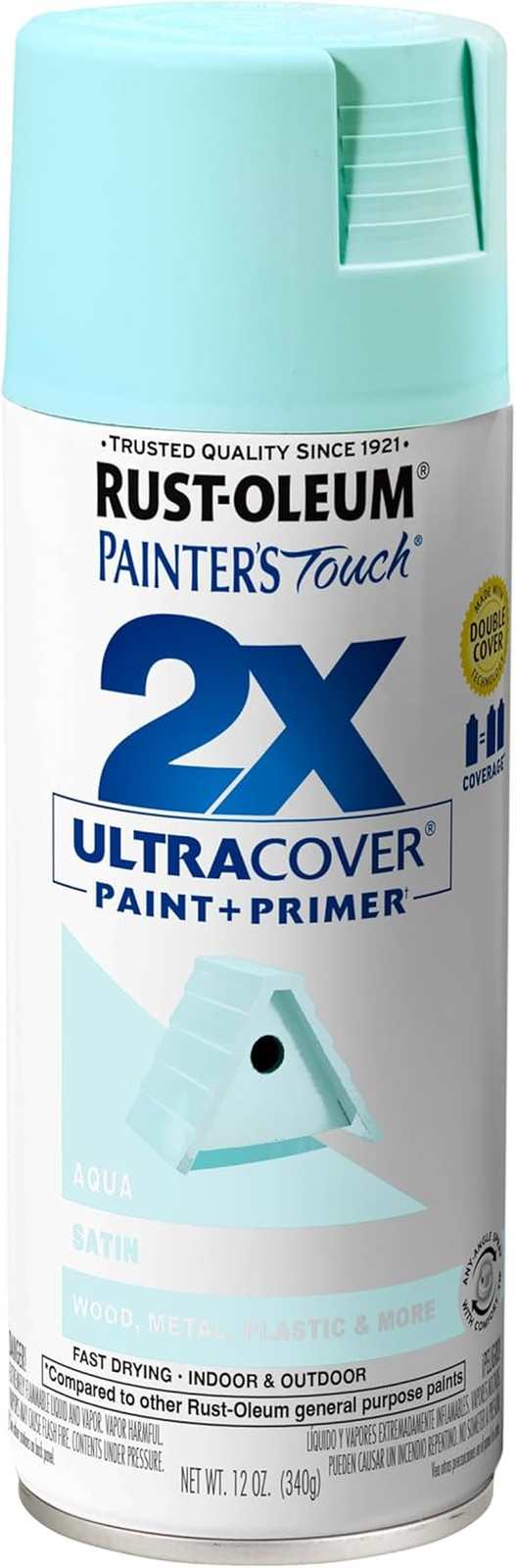 334059 Painter’S Touch 2X Ultra Cover Spray Paint, 12 Oz, Satin Aqua
