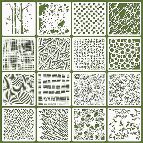 16 Pcs Layering Stencils for Painting – 6″x6″ Mixed Texture Mixed Style 2