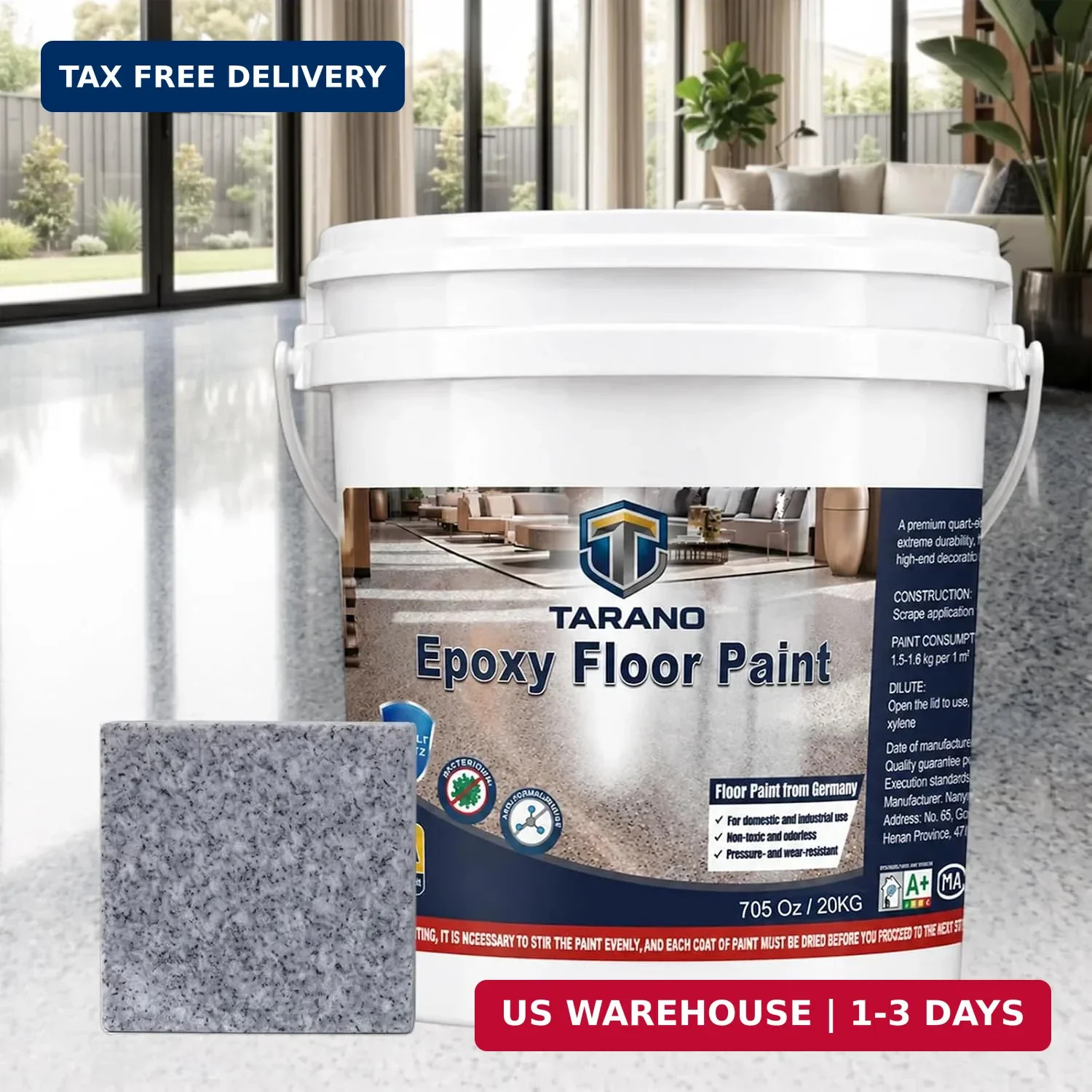 Epoxy Colored Sand Floor Paint for Concrete, Self-Leveling Coating | High-Gloss,