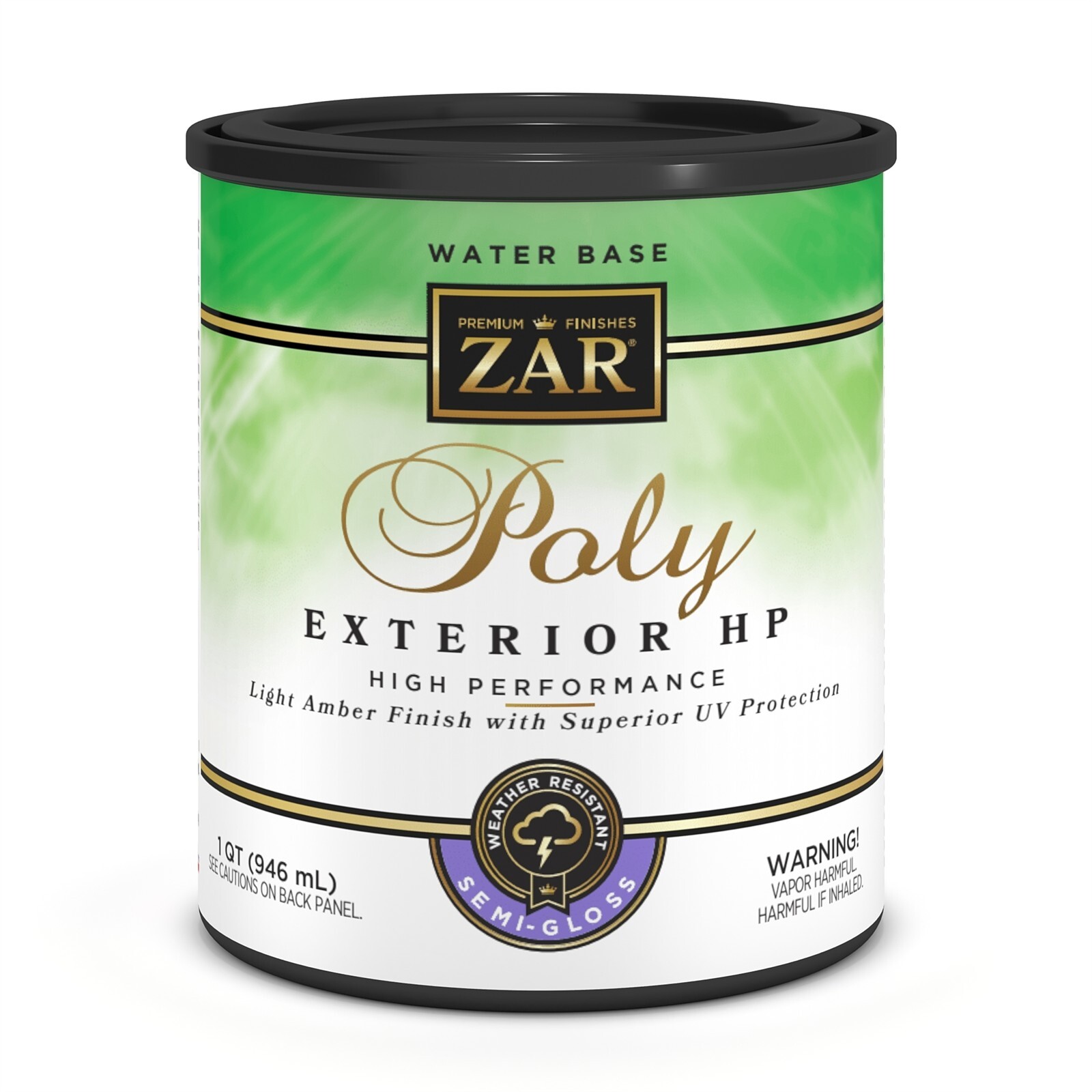 ZAR 34212 Water Base Poly Polyurethane Exterior HP Gloss Light Amber Finish 1 QT