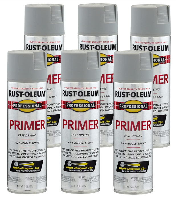 Rust-Oleum 7582838-6PK Professional Primer Spray, 15 Oz, Flat Gray, 6 Pack