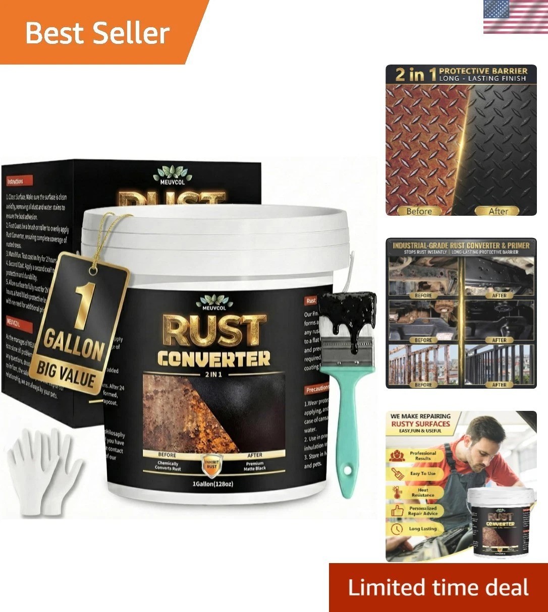Long-Lasting Anti-Rust Converter & Metal Primer – 128 Fl Oz for All Surfaces