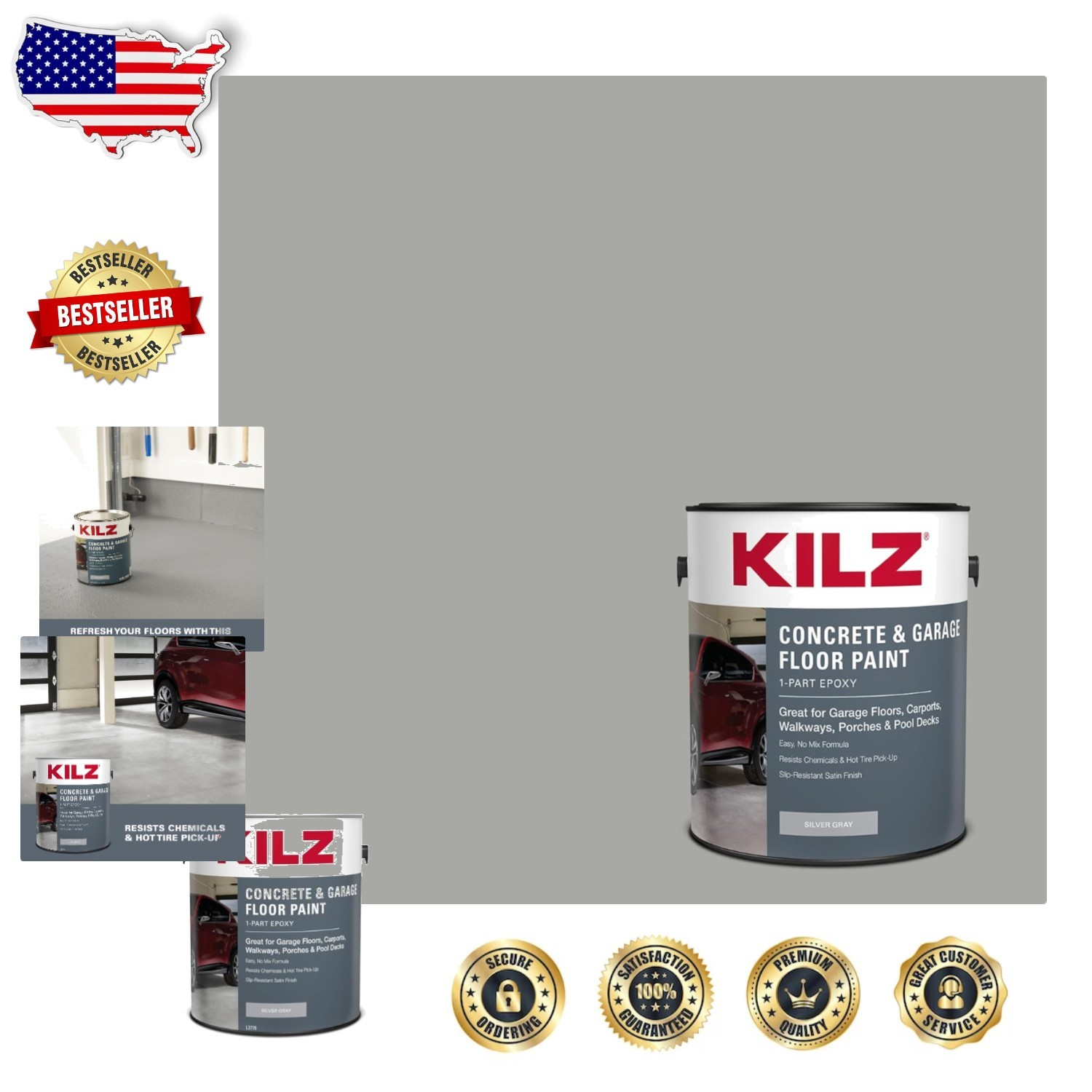 Concrete Floor Paint: Scuff/Fade Resistant, 1-Gal Silver Gray