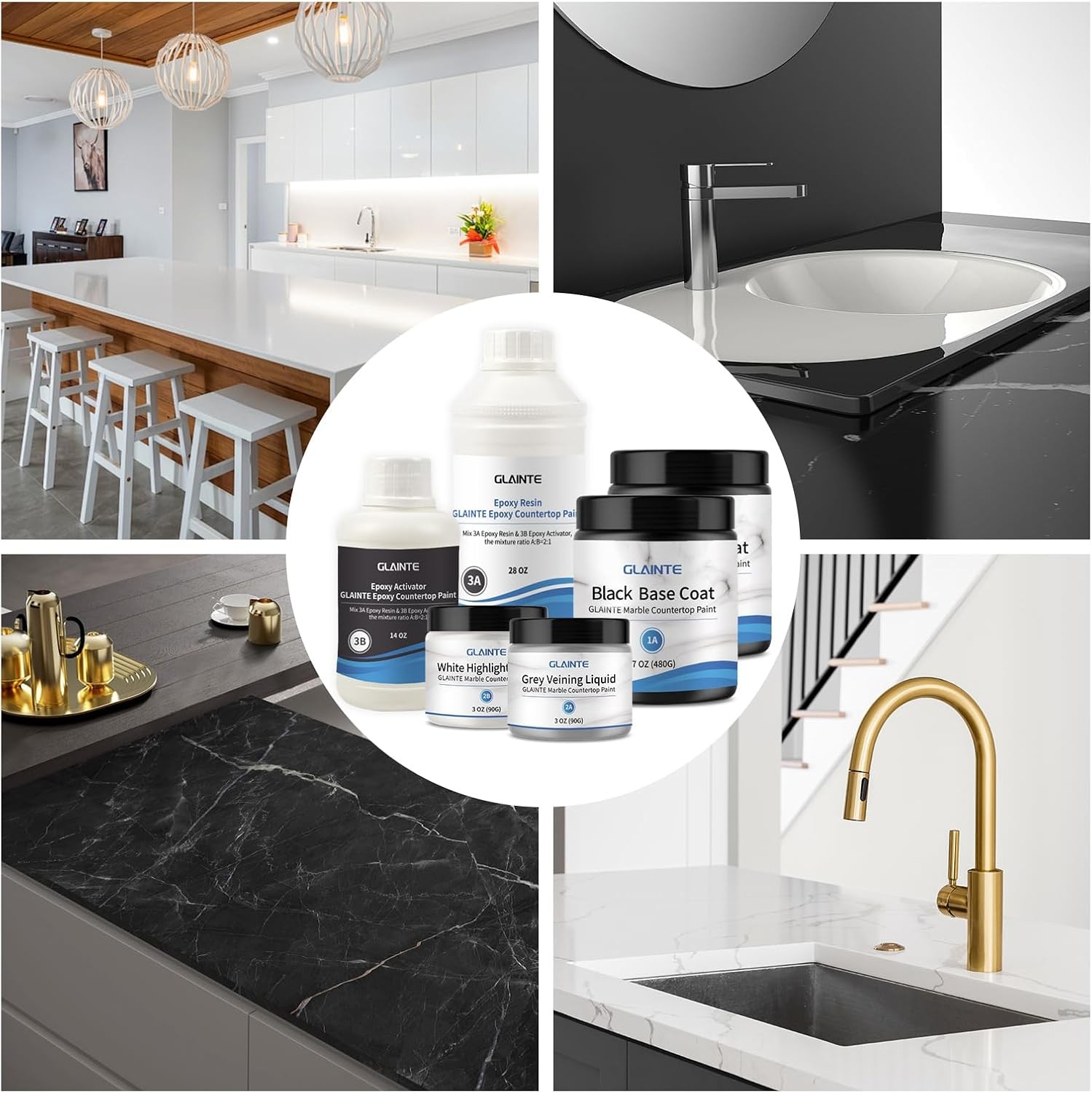 Black Marble Countertop Paint Kit Epoxy Countertop Refinishing Paint Kit, Kitche