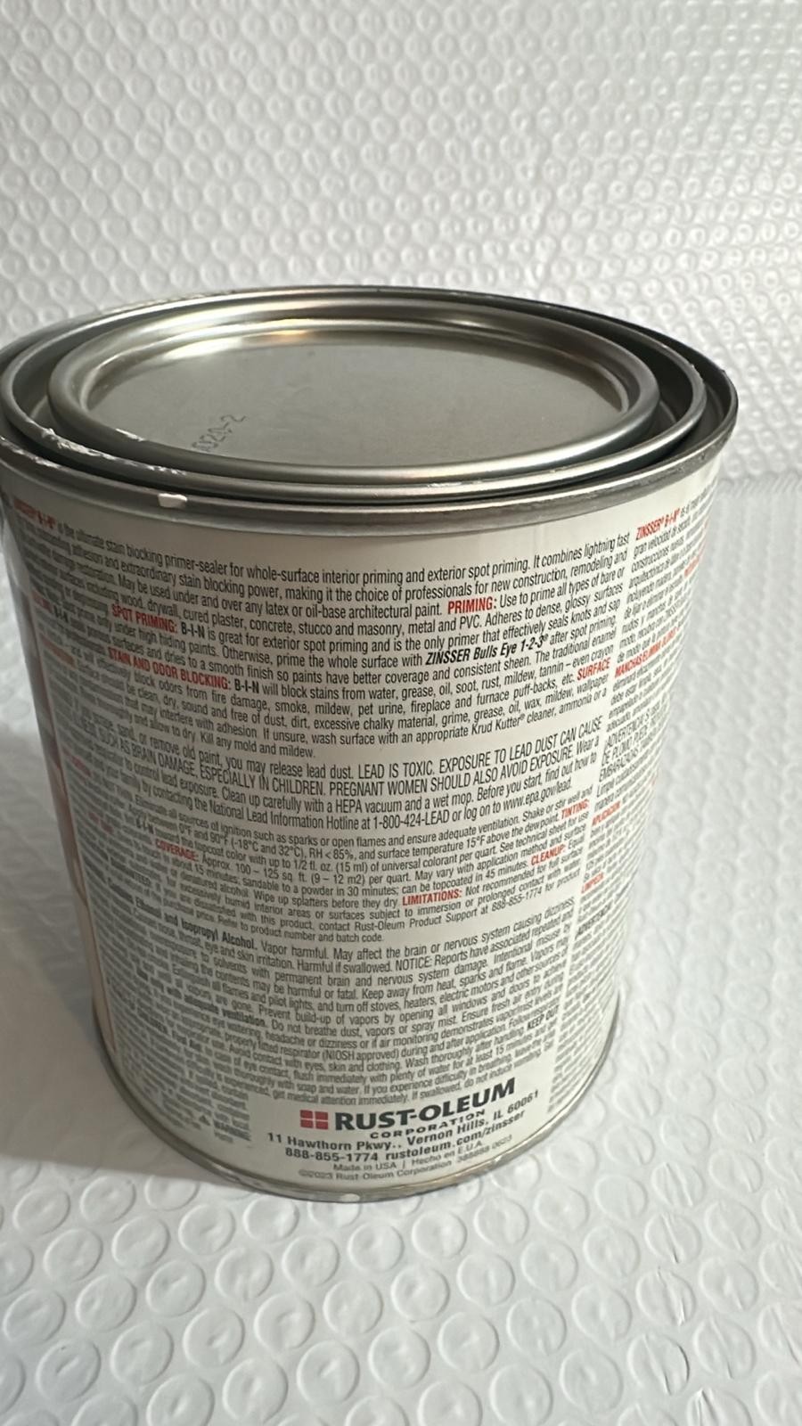 Zinsser B-I-N White Flat Shellac-Based Primer Ultimate Stain Blocker 1 qt