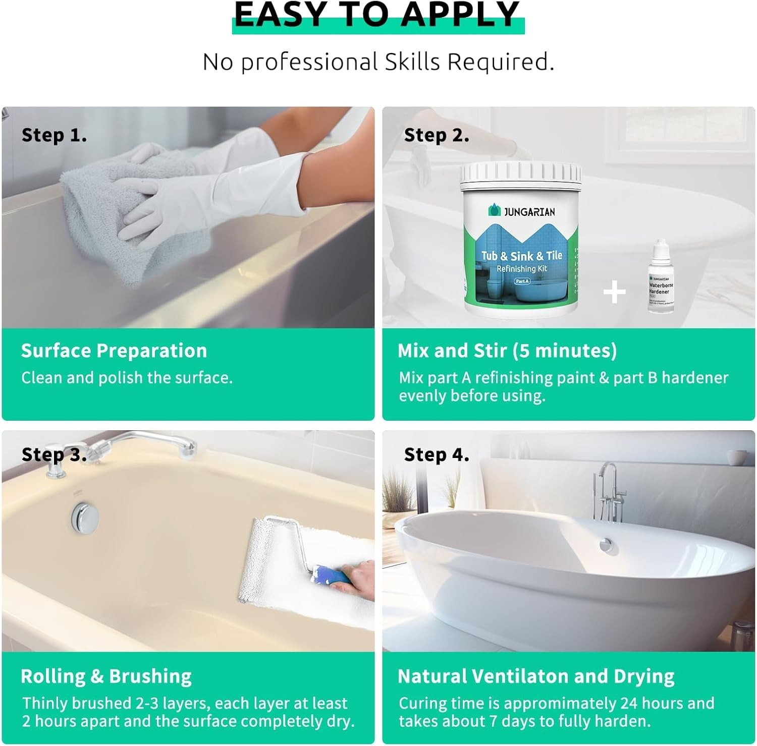17.5oz Low Odor Tub and Tile Refinishing Paint – Complete DIY Kit for Bathrooms