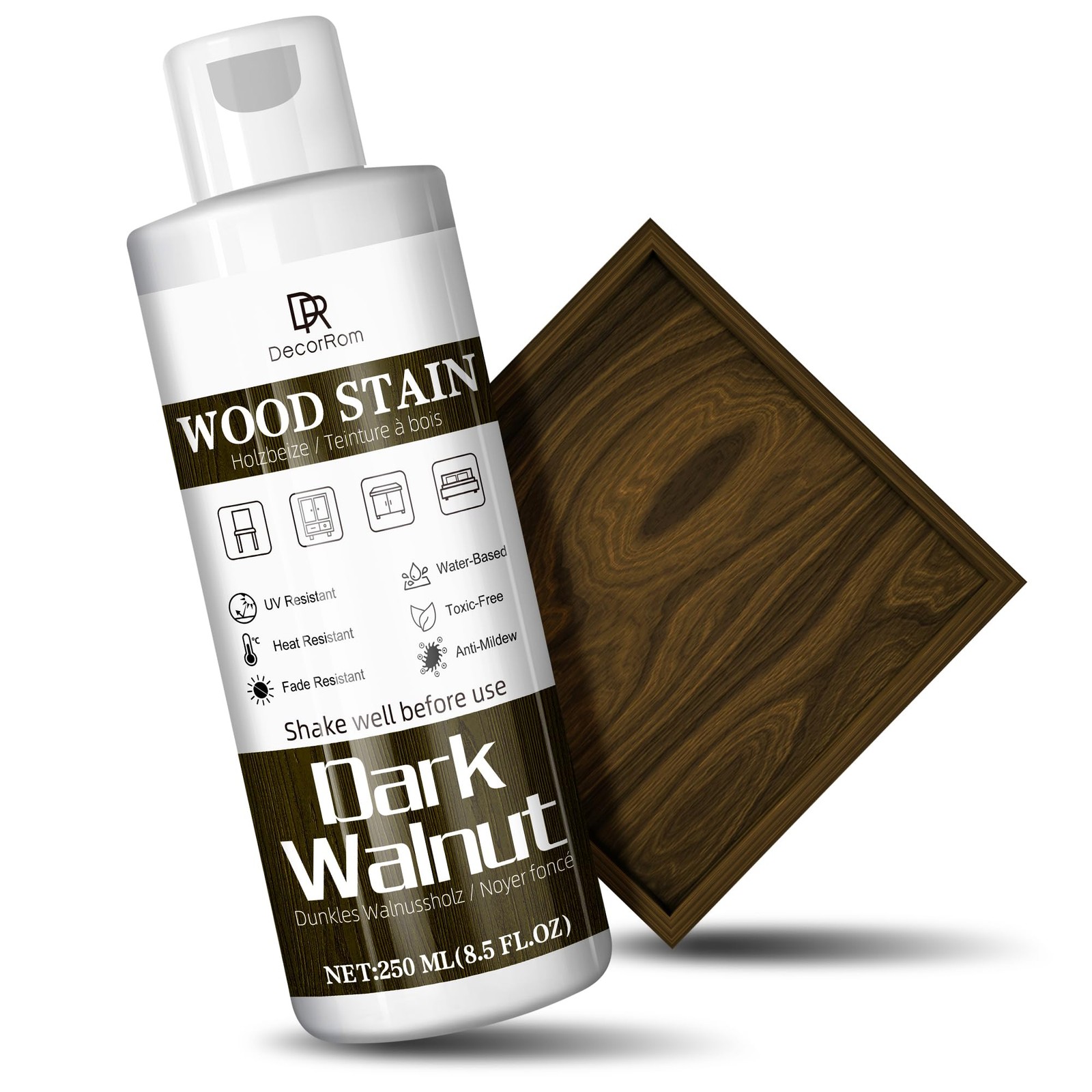 Dark Walnut Wood Stain, 8.5oz Water Based Wood Stain, Matte Wooden Fast Dryin…