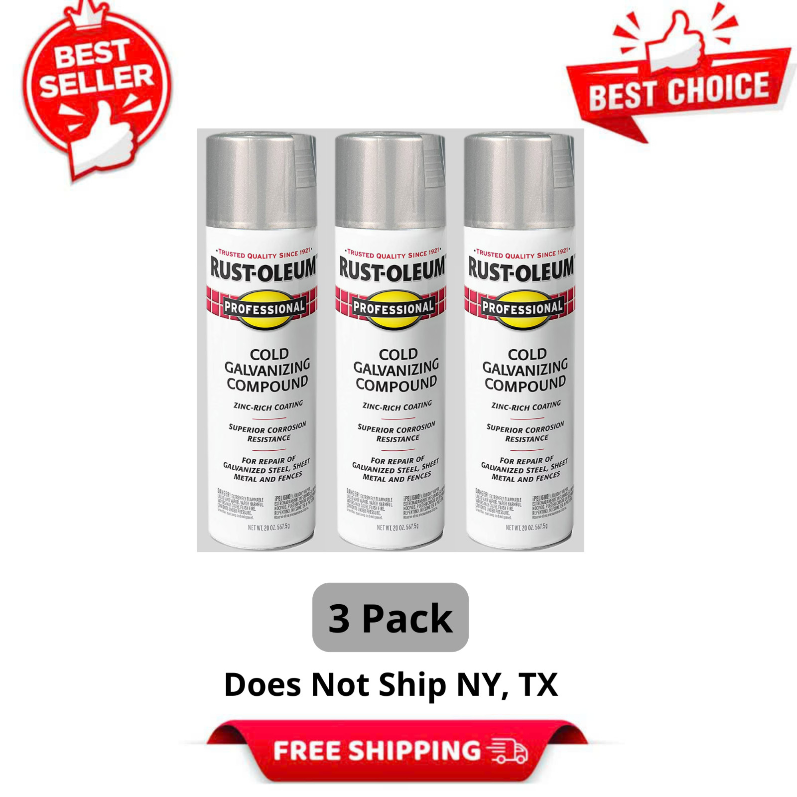 3 Pack Rust-Oleum Professional Galvanizing Compound Spray 20 Oz, Cold Gray