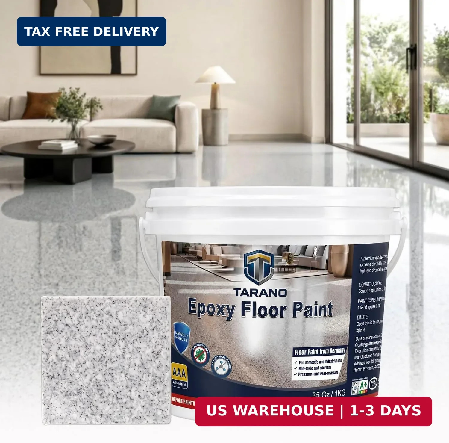 Epoxy Colored Sand Floor Paint for Concrete, Self-Leveling Coating | High-Gloss,