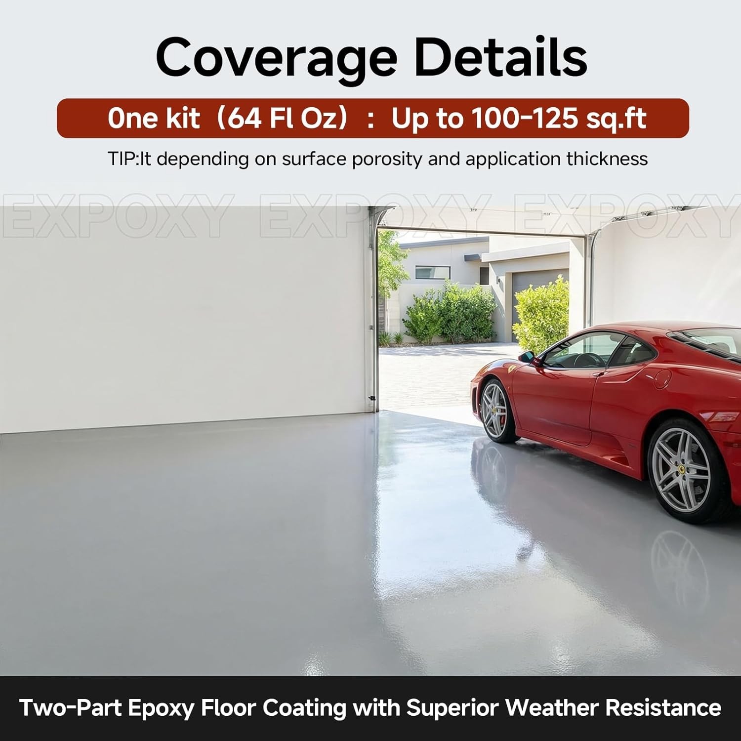 Complete Garage Floor Epoxy Kit for High Gloss Finish – Light Gray, One-Car C…