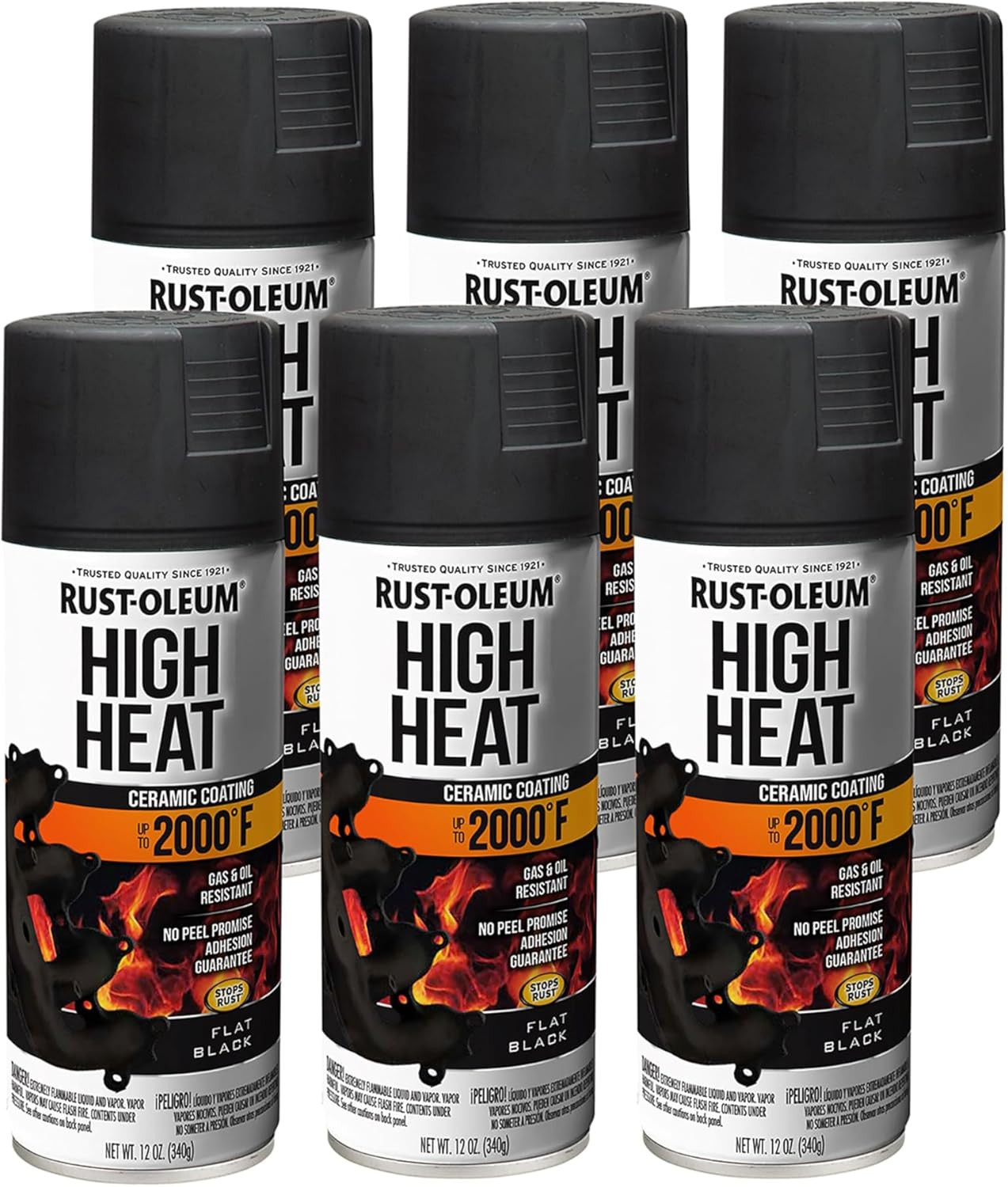 High Heat Flat Black Spray Paint 12oz – 6 Pack for Automotive Use