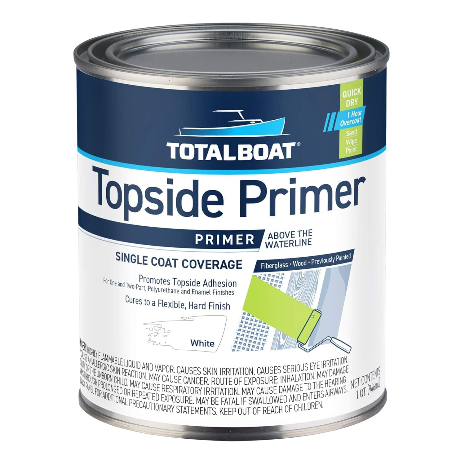 Marine Topside Boat Paint Primer White 1 Quart – For Fiberglass & Wood Surfaces