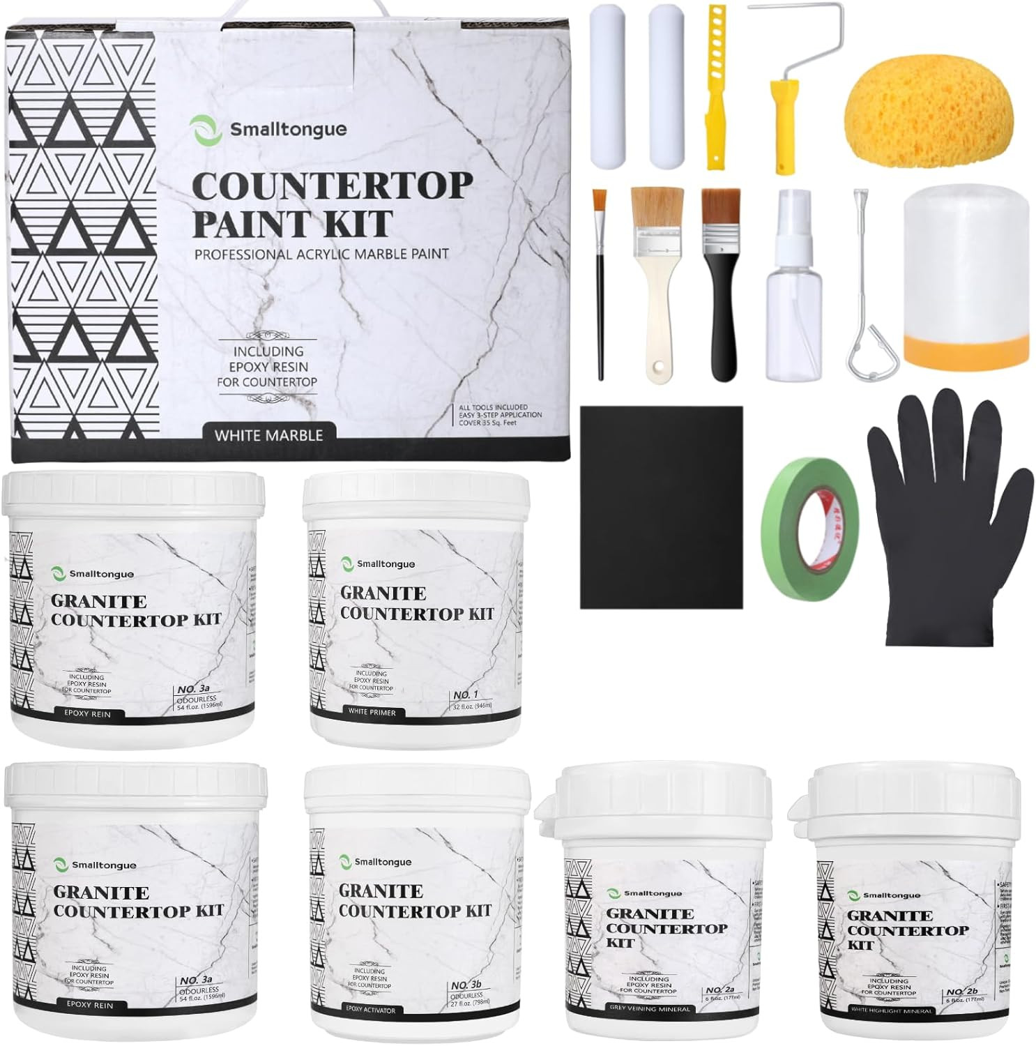 White Marble Countertop Paint Kit(Including Epoxy Resin), All-In-One Set, Cover