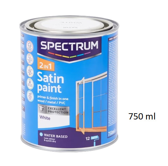 Spectrum 2-in-1 Primer Finish Paint For Wood Metal PVC Satin White 750ml