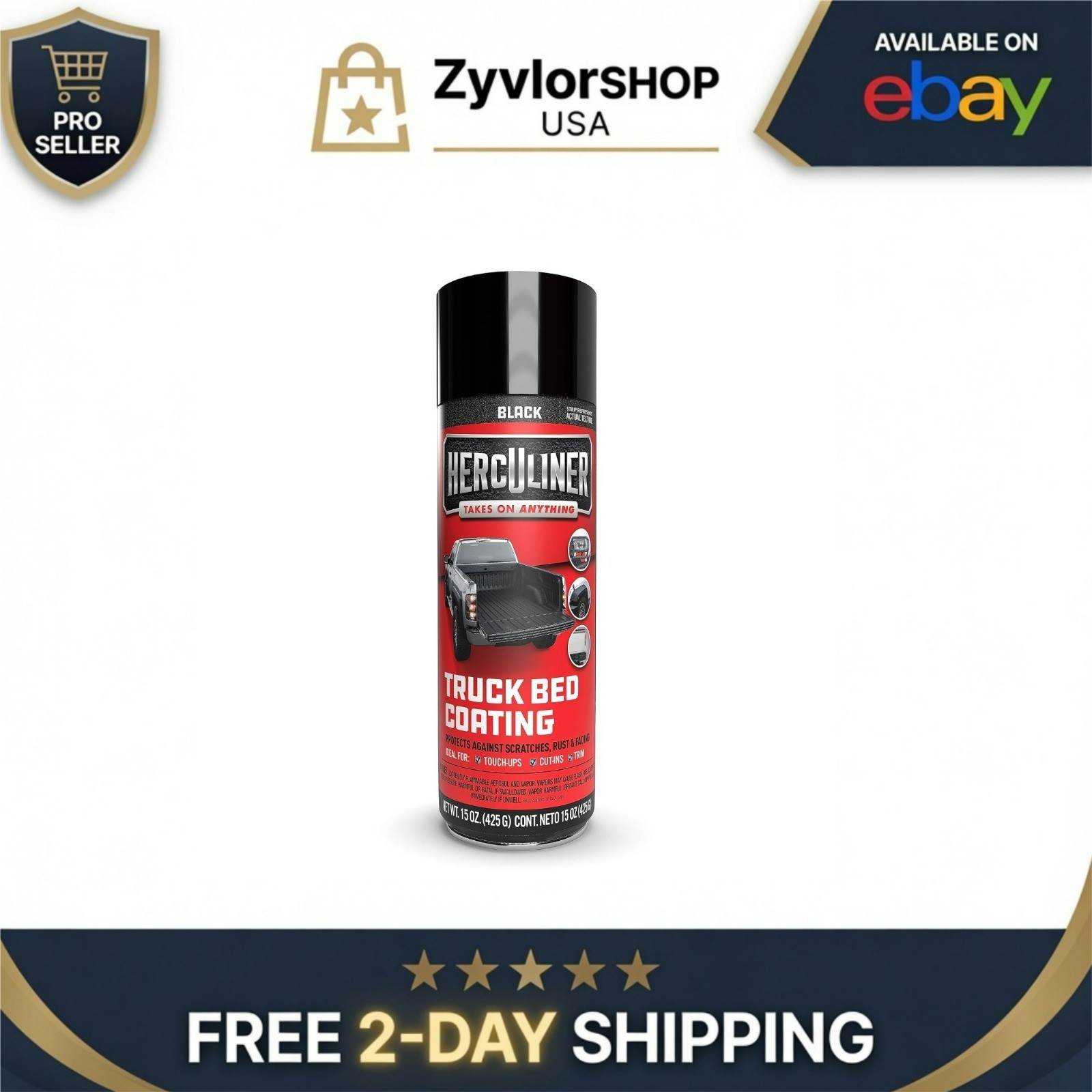 HERCULINER Truck Bed Liner Aerosol Spray 15 oz Black Coverage 6-7 sq ft