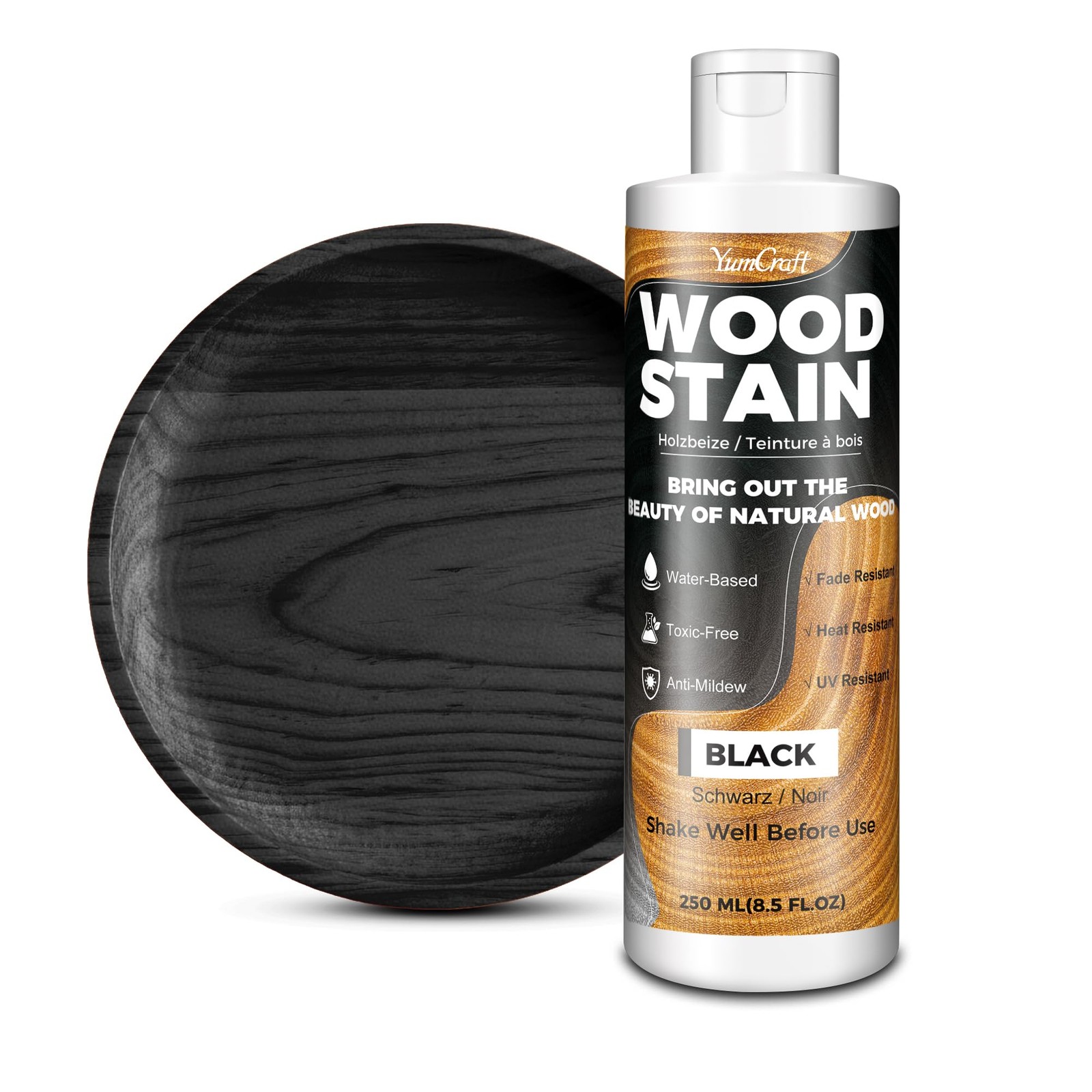 Water Based Wood Stain Black 8.5oz/250ml, Matte Fast Drying Wood Stain, Low O…