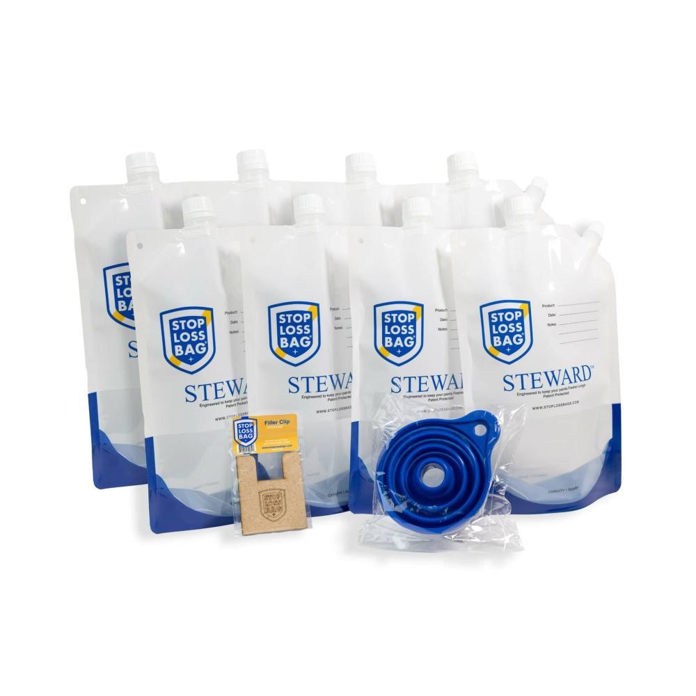 StopLossBags Steward Contractor Bundle – 8 Pack Solvent Bags, Funnel, Filler Cl