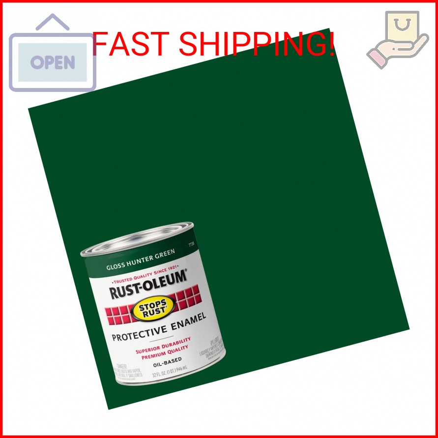 Rust-Oleum 7738502 Stops Rust Brush On Paint, Quart, Gloss Hunter Green, (Pack o