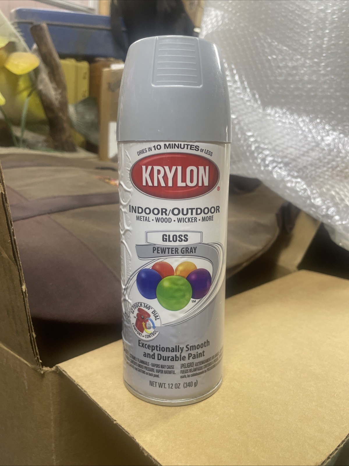 Krylon Spray Can Indoor Outdoor Gloss ‘Pewter Gray’ Metal Wood Wicker Box of 6