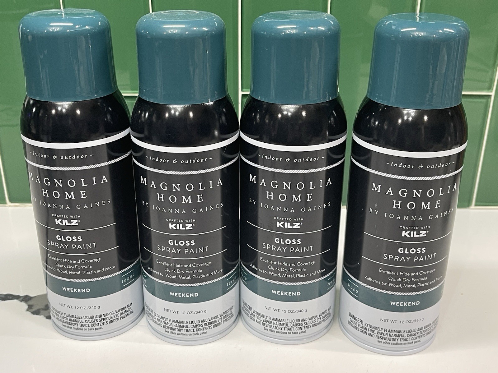 (4) Magnolia Home by Joanna Gaines Gloss Paint 12 oz Weekend Green