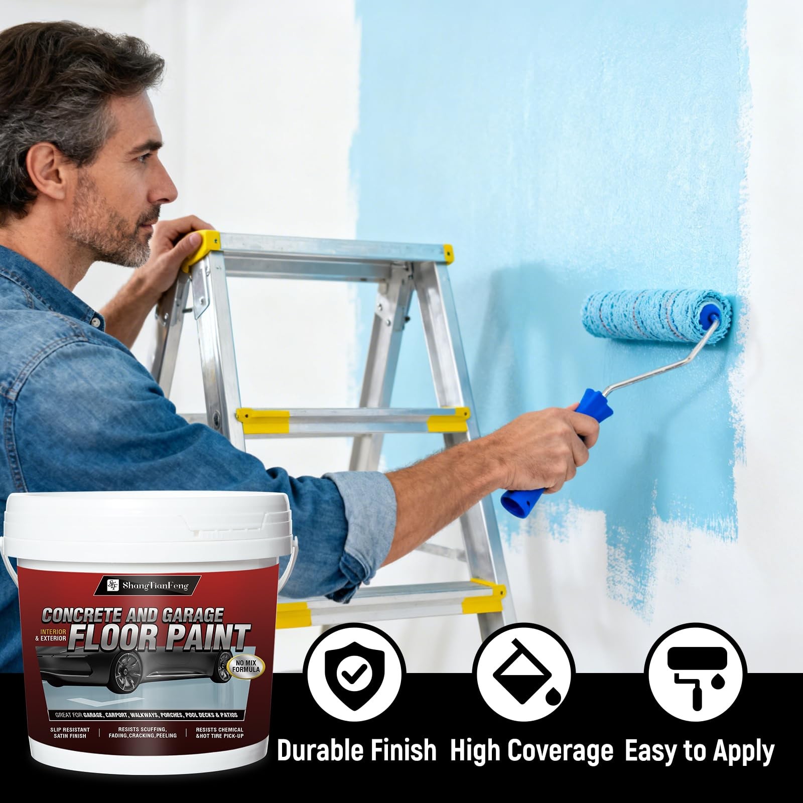 Floor wall paint, oil-based epoxy 128 Fl Oz (Pack of 1), Bright Blue
