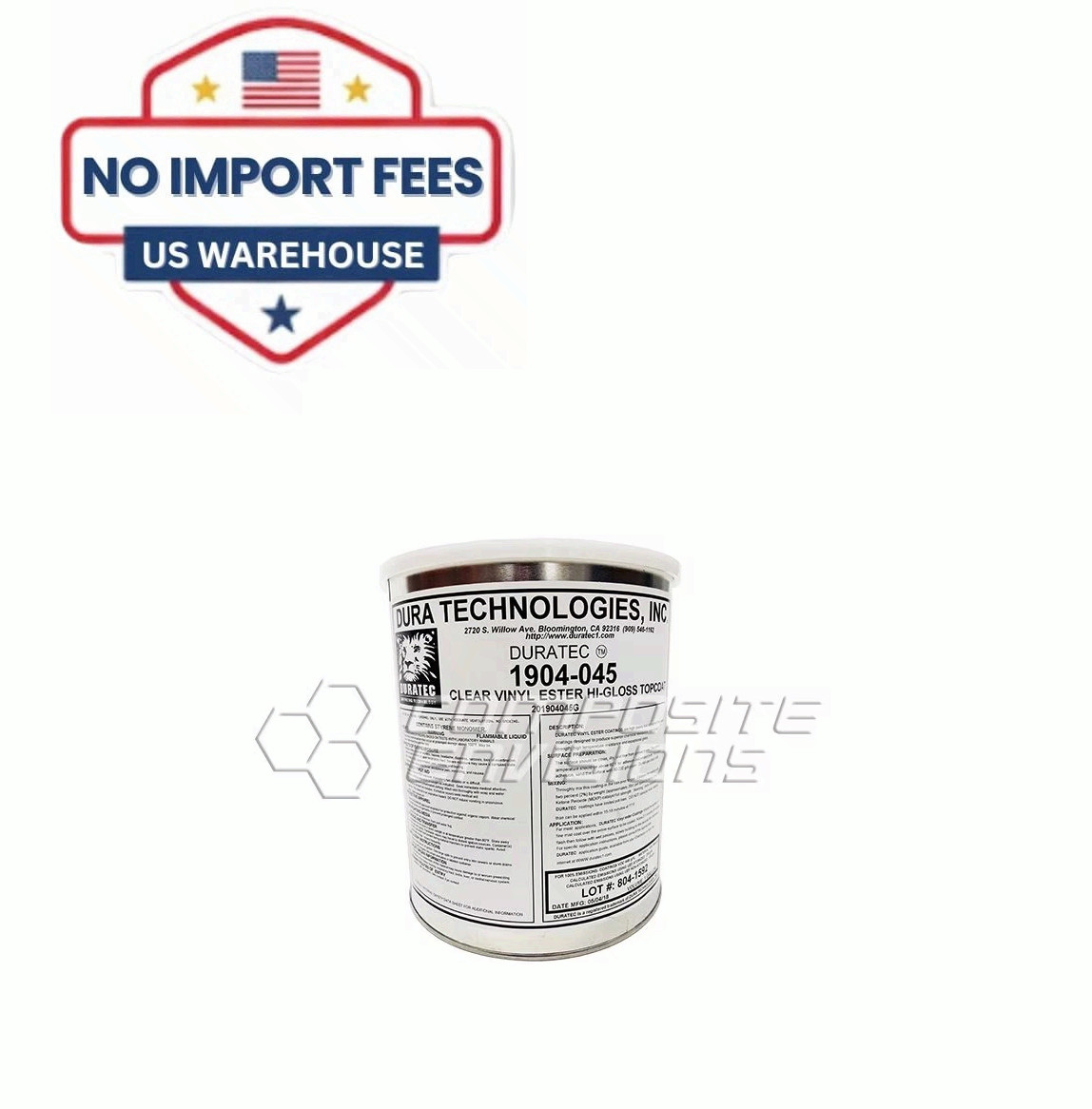 Duratec 1904-045 Clear Vinyl Ester Topcoat 1 Gallon High Gloss Composite Coating