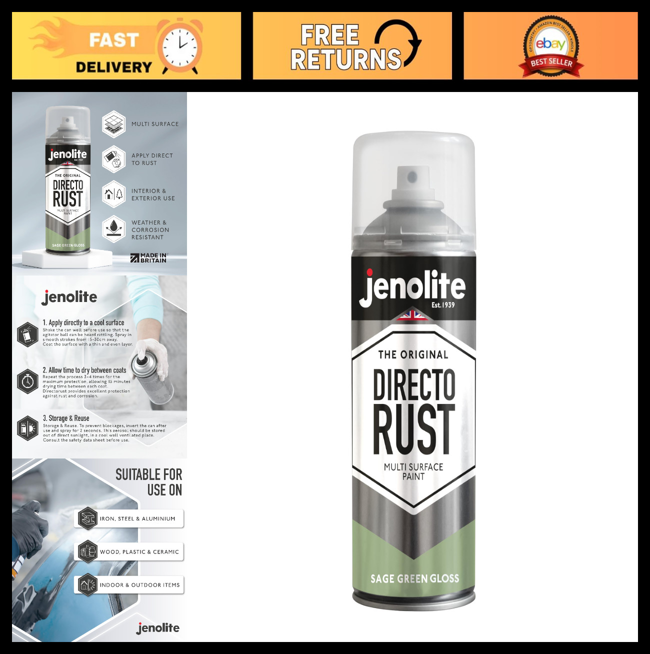 Rust-Resistant Spray Paint – Sage Green Gloss Finish for Metal, Wood, Plastic &