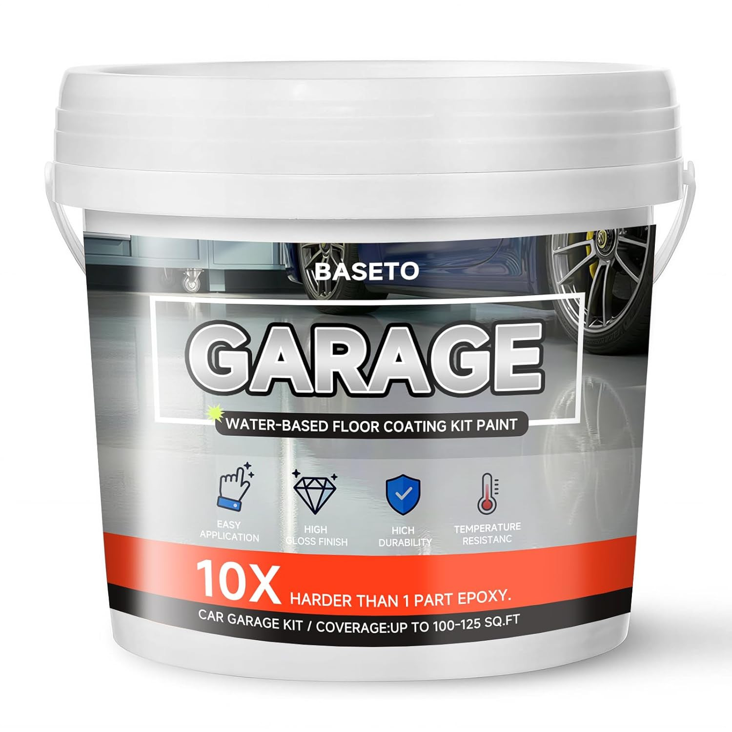 Garage Floor Epoxy Kit – High Gloss, Water-Based, Low Odor Coating for Concrete