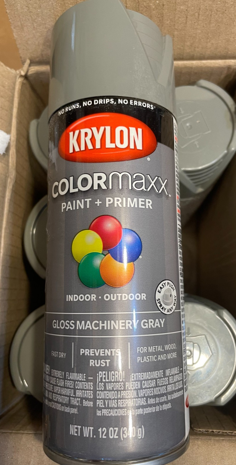 6-Krylon Colormaxx Gloss Spray Paint & Primer, Machinery Gray Model: K05599007