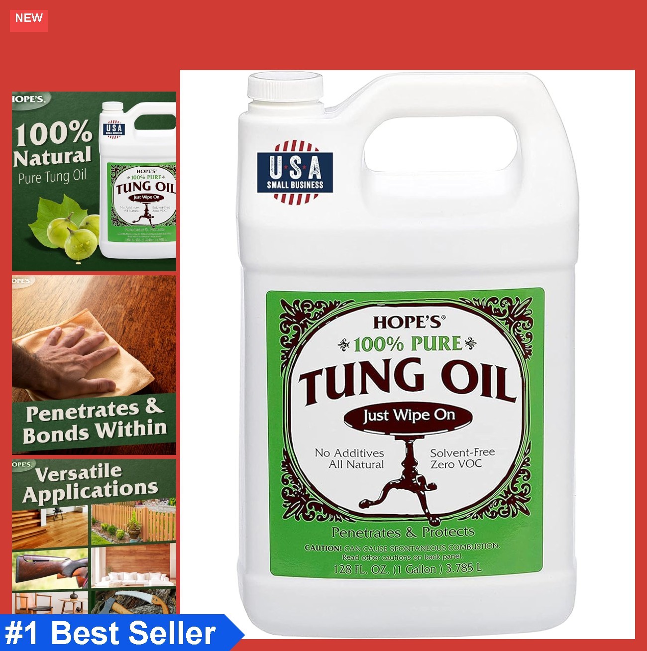 Pure Tung Oil 128 Fl Oz Food Safe Waterproof Wood Finish Sealer Indoor Outdoor