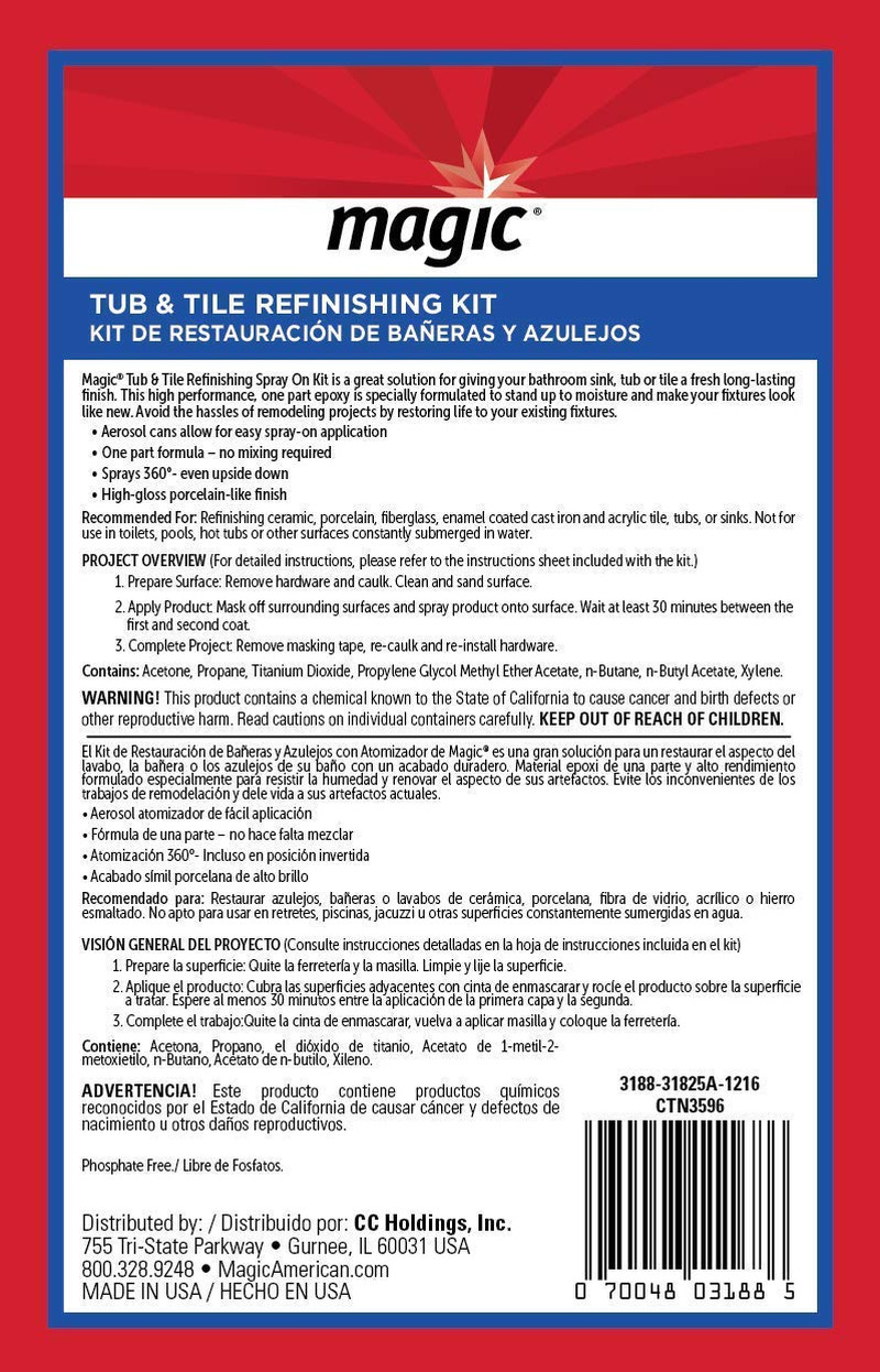 Tub and Tile Refinishing Kit – Spray on Aerosol – Refinish Sinks Tile Por