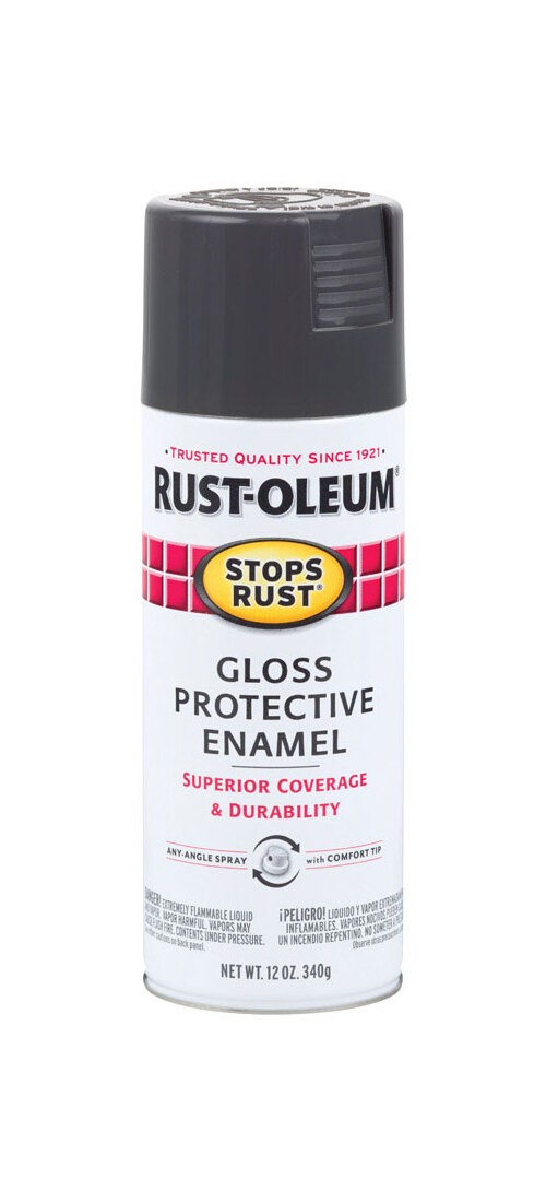STOPS RUST Protective Enamel Spray Paint, Gloss, Charcoal Gray, 12 oz, Aerosol C