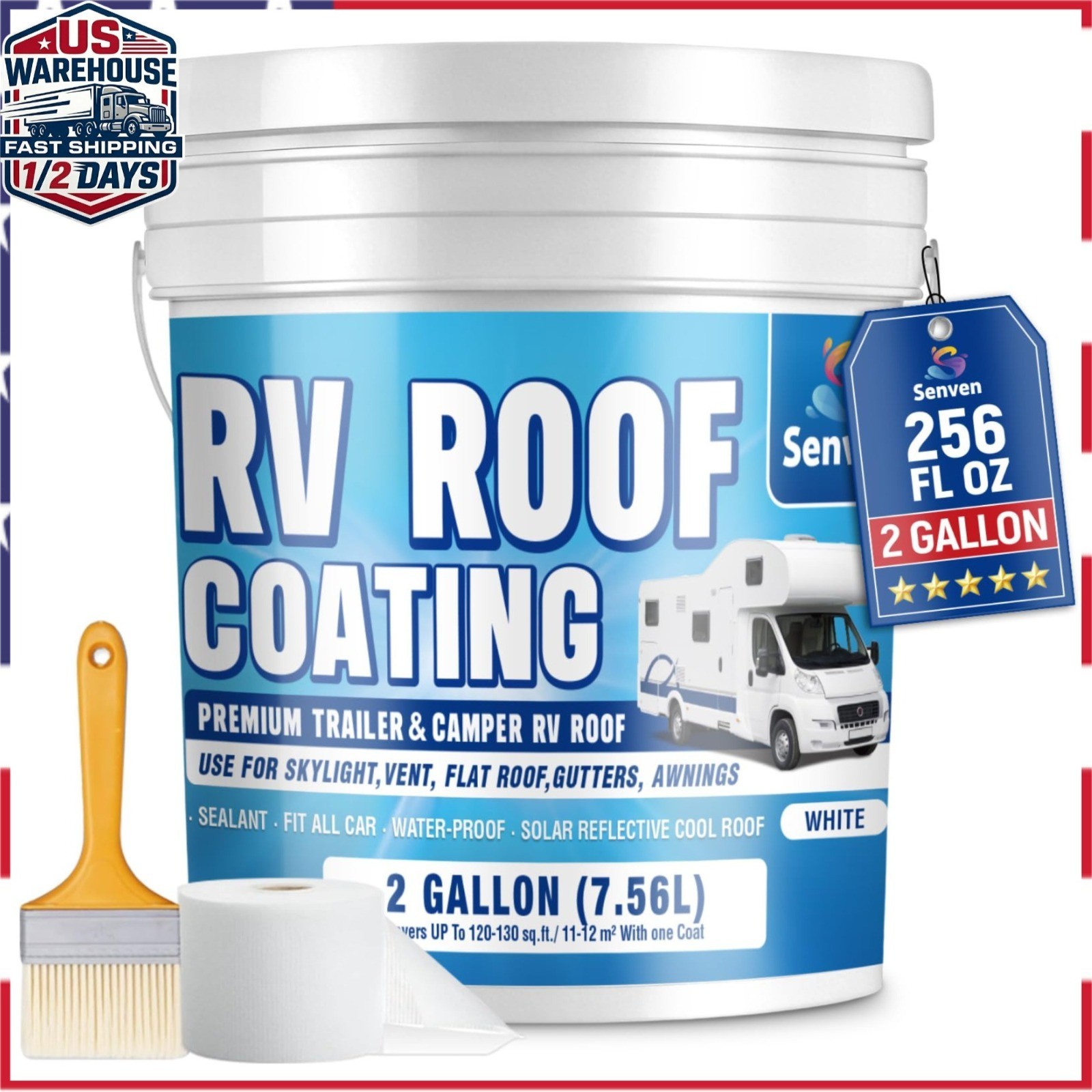 SENVEN RV Roof Sealant 1 Gallon Waterproof Solar Reflective Leak Repair