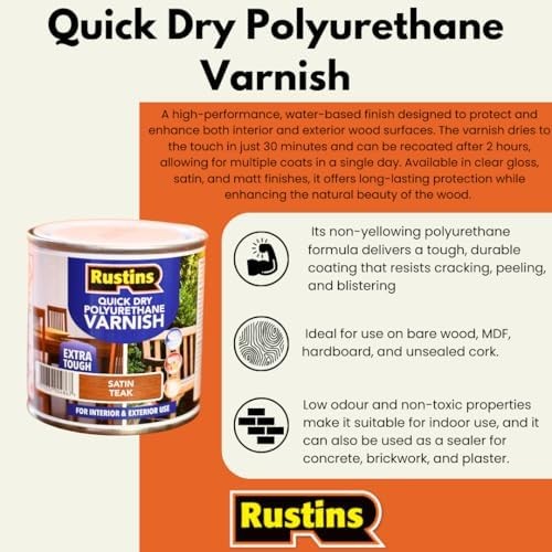 Quick Drying Polyurethane Satin Clear Varnish, 250ml (8.5 fl oz)
