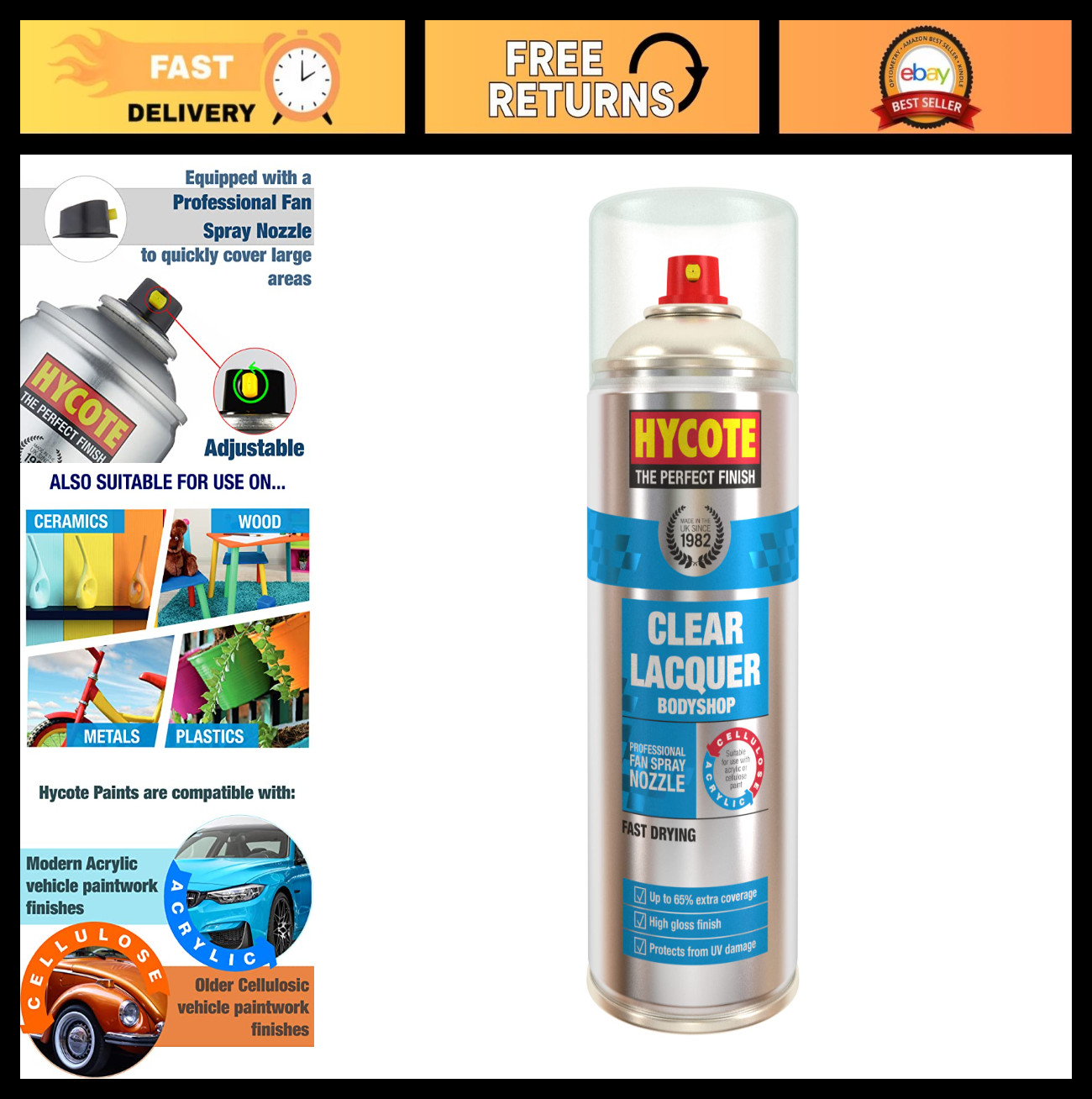 Clear Coat Spray Paint 13.5 Oz – Fast Drying Lacquer for Metal, Plastic & Glass