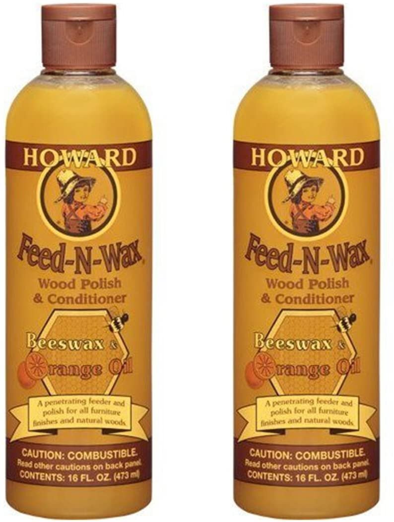 HOWARD Feed n Wax Wood & Conditioner Beeswax Polish, Orange, 16 Fl Oz, Pack of 2