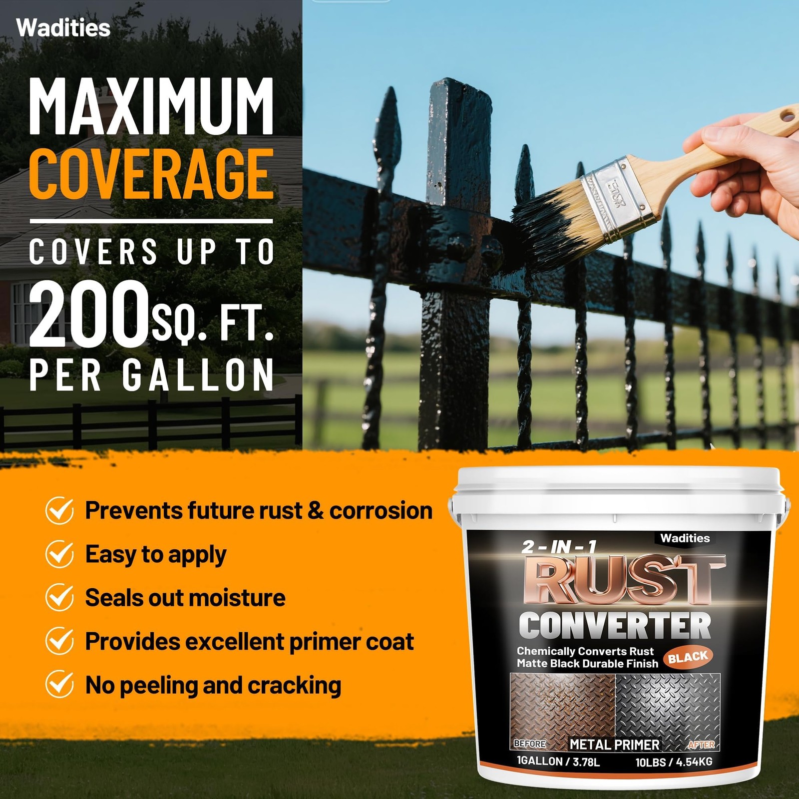2-in-1 Rust Converter & Metal Primer, 1 Gallon Matte Black Rust Inhibitor Pai…