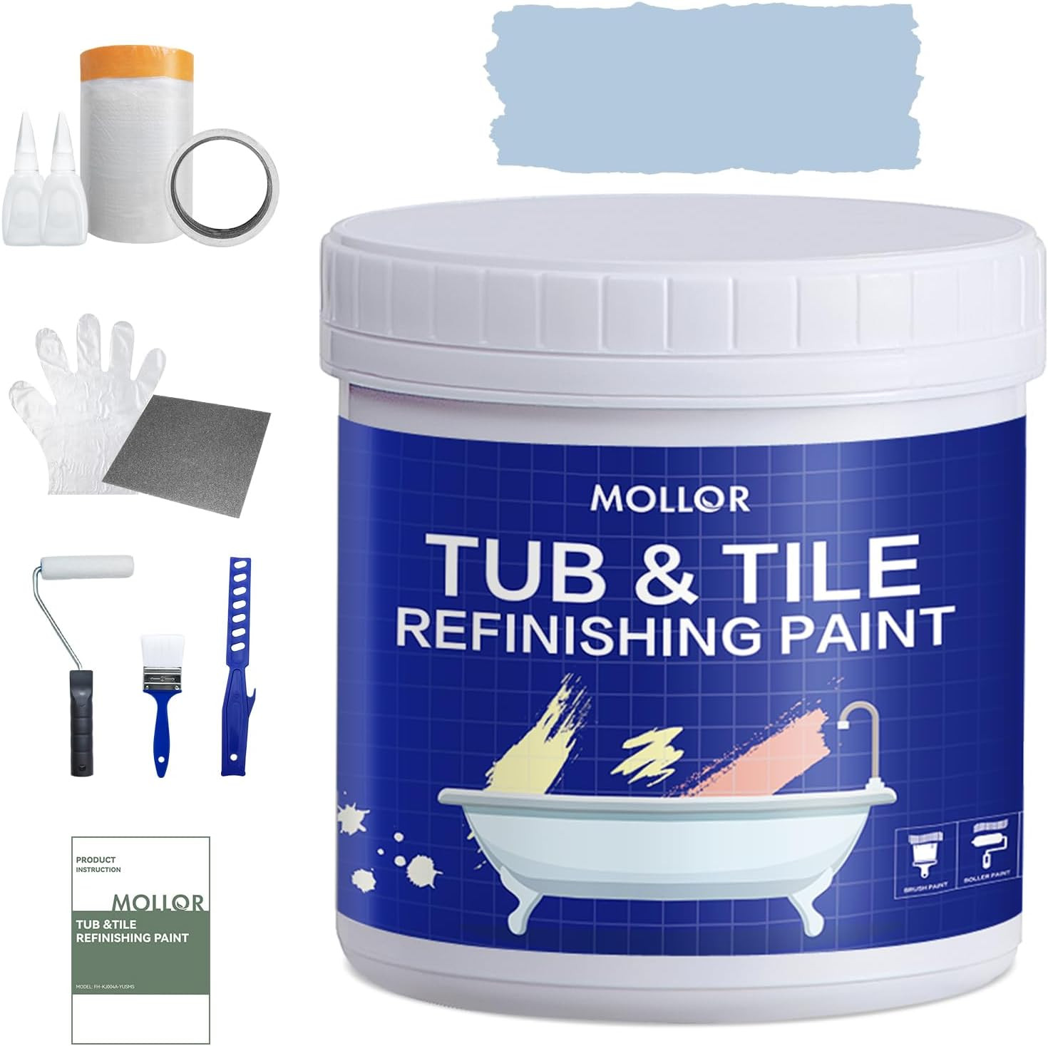 Tub and Tile Refinishing Kit with Tools, 35Oz White Tile Paint Water Based & Low