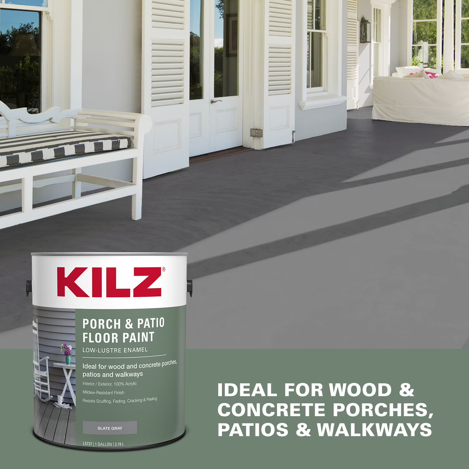 KILZ Porch Patio Floor Paint Slate Gray 1 Gal Latex Interior Exterior