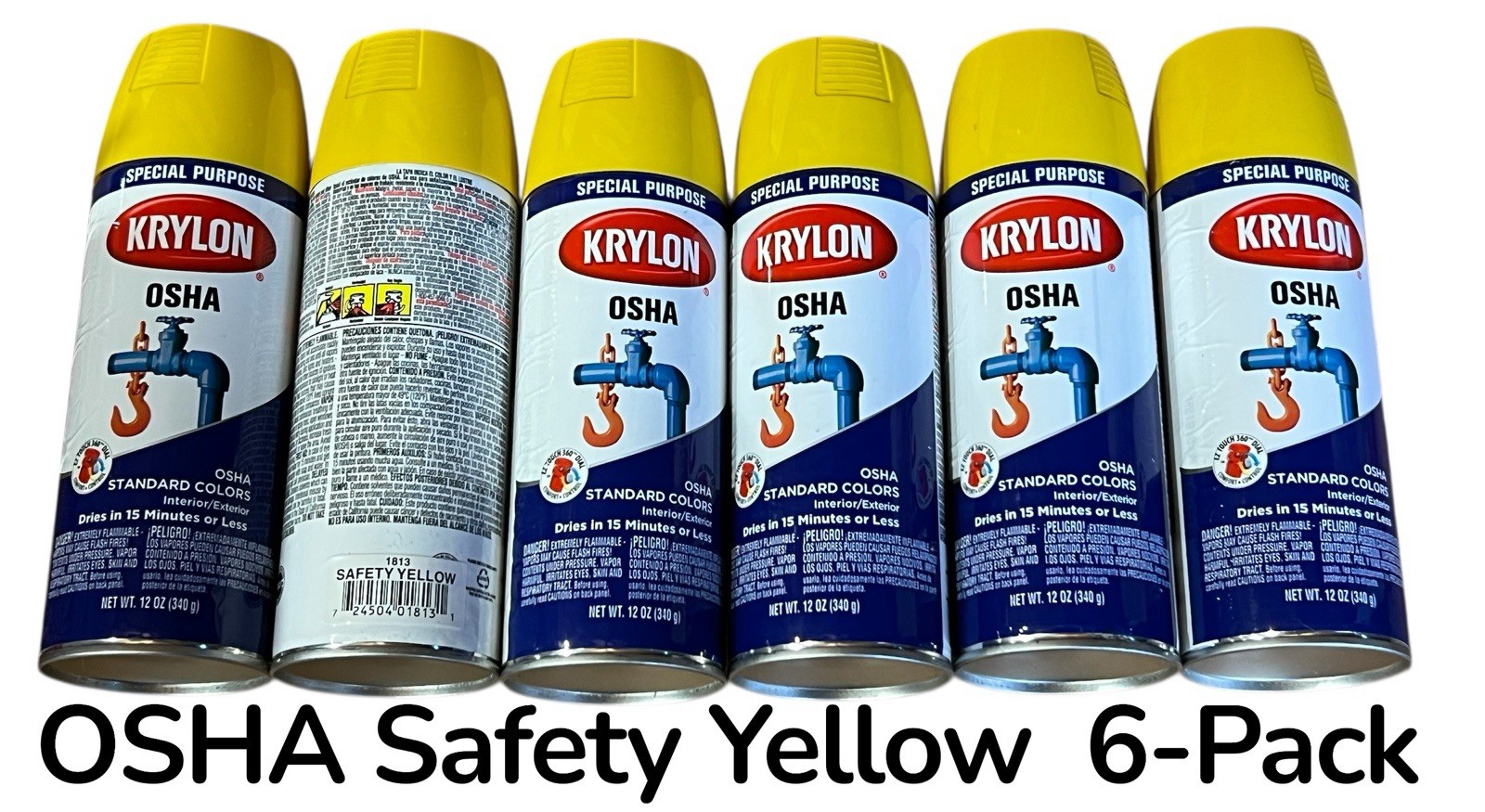 Krylon 1813 OSHA Safety Yellow Spray Paint Can Indoor/Exterior ( 6-Pack ) 12oz