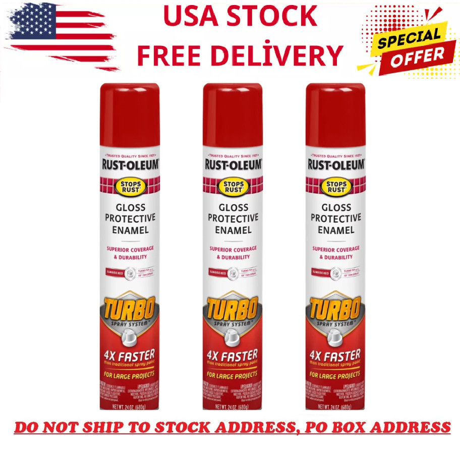 (3 Pack) Rust-Oleum Stops Rust Turbo Spray Paint, Gloss Sunrise Red, 24 oz Cans