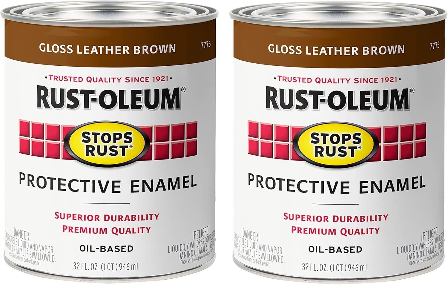 2PK Stops Rust Brush On Paint, Quart, Gloss Leather Brown, Pack of 2