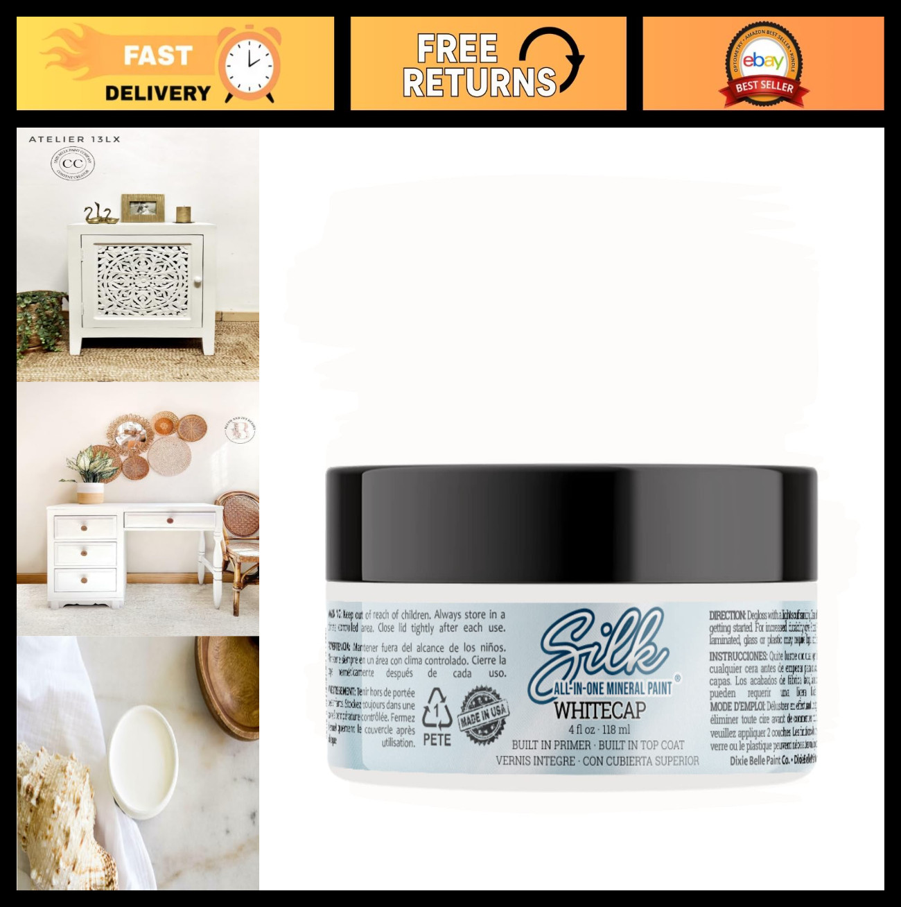 All-in-One Mineral Paint – Bright White Water-Based Primer & Topcoat for Wood/Me