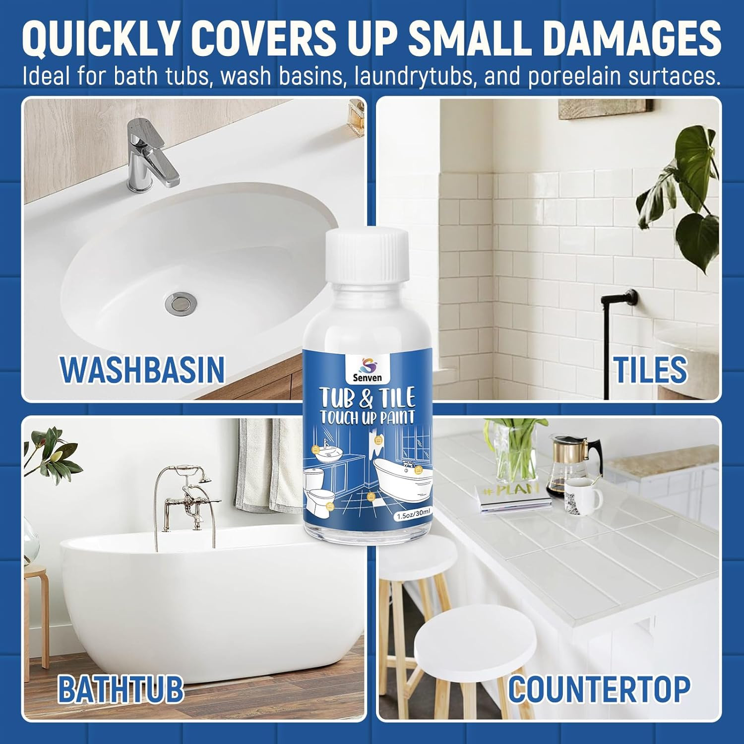 2Pack Tub and Tile Touch Up Paint Kit High-Gloss White Porcelain Paint for Scr